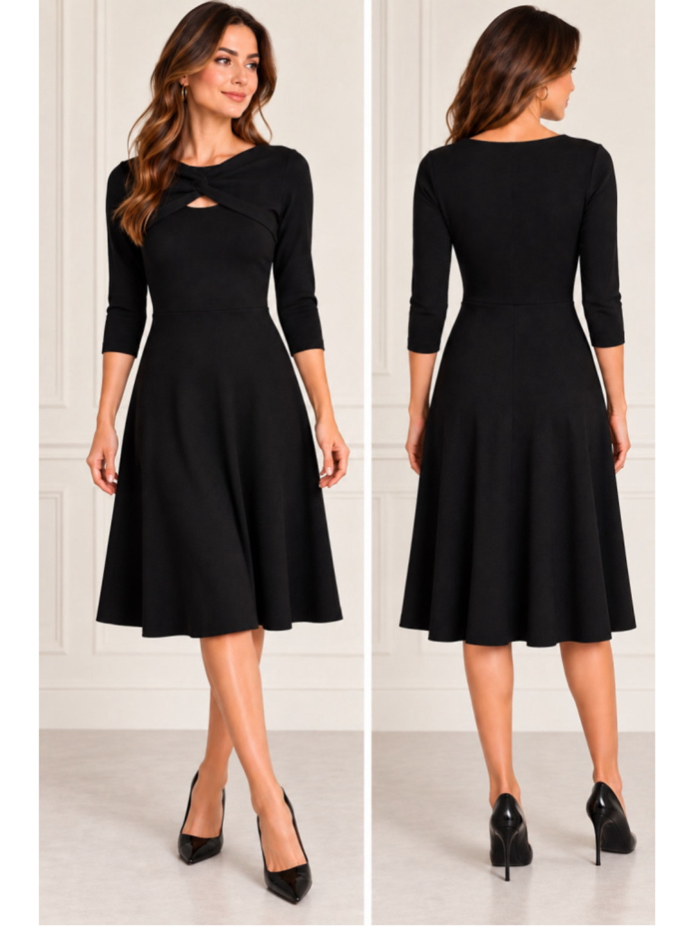 Nanette Lepore Black Knit Fit & Flare Dress | Twist Front | Size Small